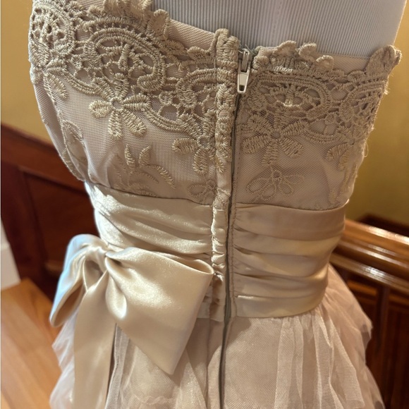 Champagne Gold Dress w/Bow and Tulle Fairiycore Ethereal Romantic Sweet - Picture 10 of 16